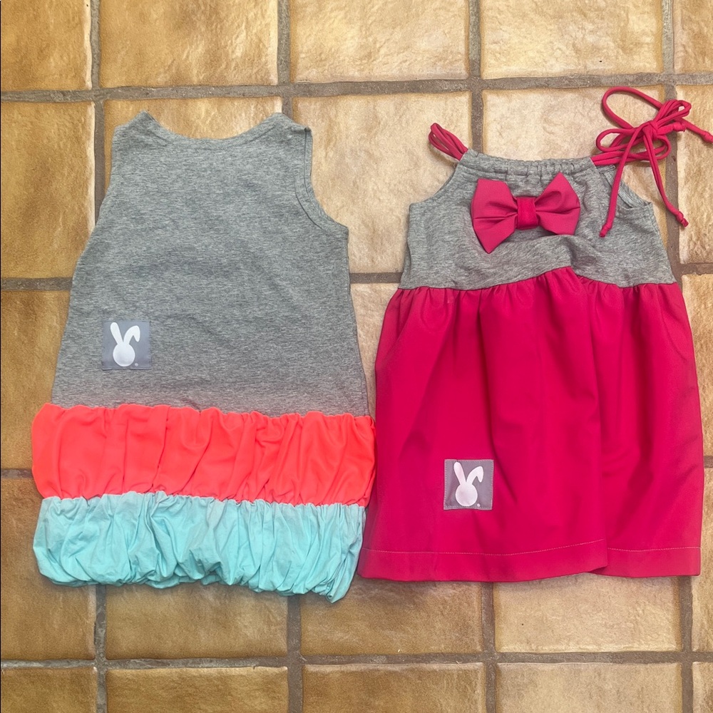 Easter Bunny Gray and Pink Kids Dresses Set